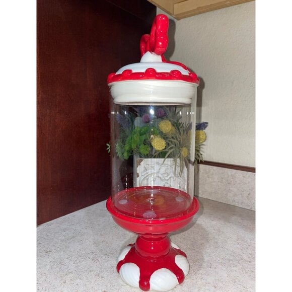 TikTok Red & White Ceramic Candy Jar With Bow Lid Sheffield Home - Picture 2 of 6